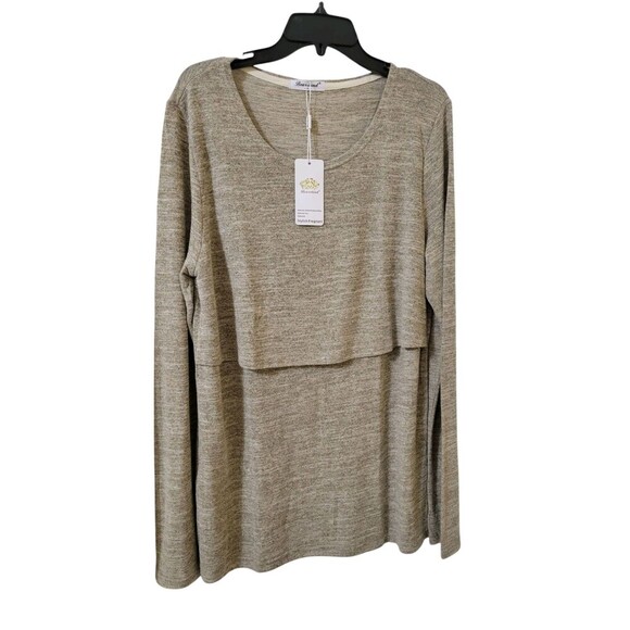 Bearsland Maternity XL Nursing Top Long Sleeve Oatmeal Layered Stretch F11.1 - Picture 13 of 13